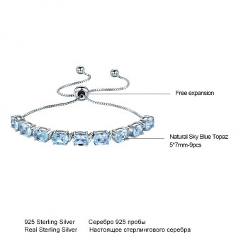 UMCHO 9ct Natural Sky Blue Topaz Aquamarine 925 Sterling Silver Chain Link Bracelets For Women Fine Jewelry Adjustable Bracelet