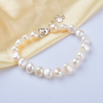 ASHIQI Genuine White Freshwater Pearl Bracelets 9-10mm Baroque Natural Pearl for women gift