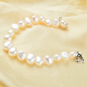 ASHIQI Genuine White Freshwater Pearl Bracelets 9-10mm Baroque Natural Pearl for women gift