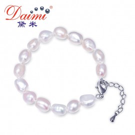 DAIMI 9-10mm Baroque Bracelet Natural White Freshwater Pearl Bracelet 6 Color For Choice Christmas Gift For Women