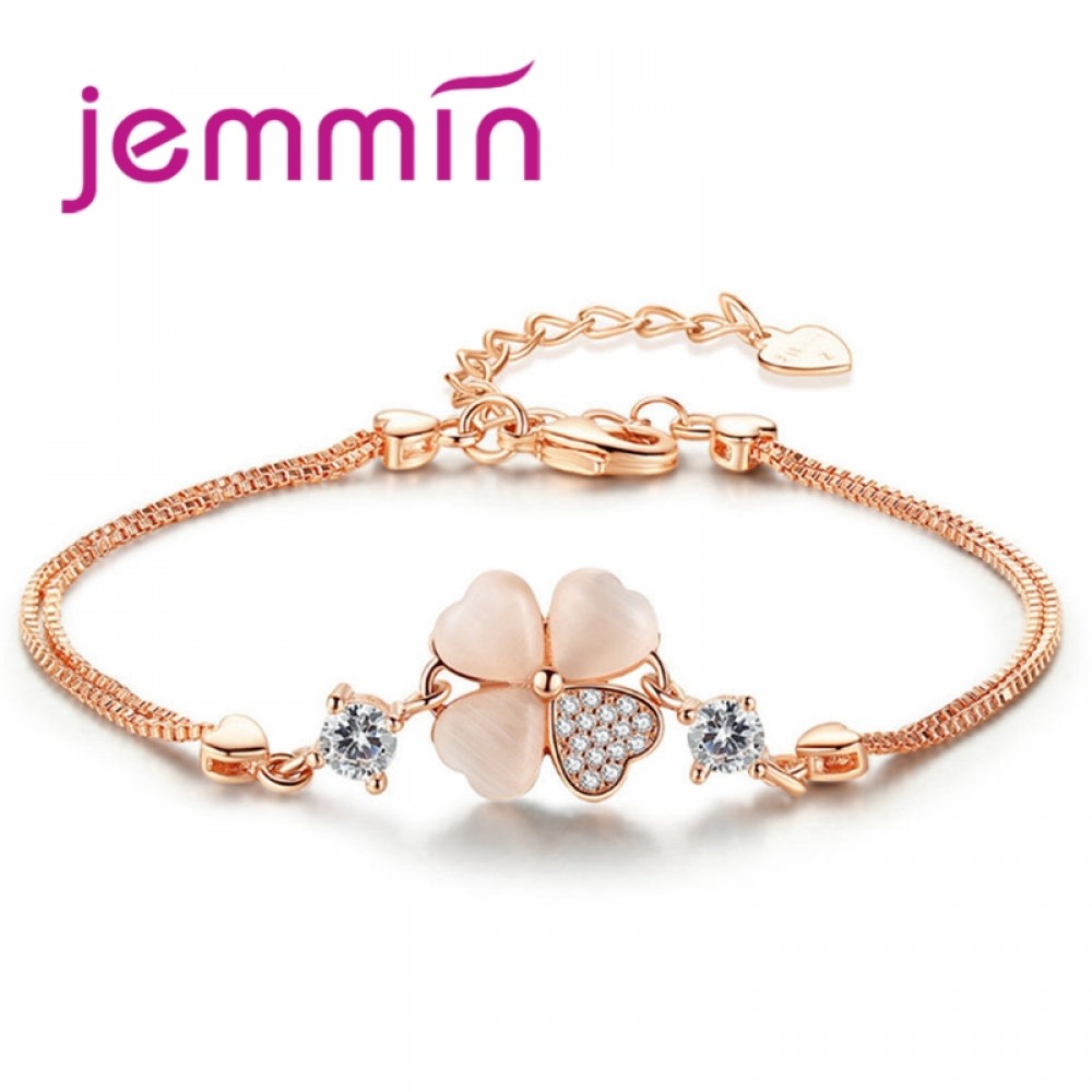 Jemmin Trendy  Beautiful  Rose Gold Double Box Chain Bracelet With Flower Charm Pendant For Women Lady Party Fine Jewelry