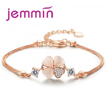 Jemmin Trendy  Beautiful  Rose Gold Double Box Chain Bracelet With Flower Charm Pendant For Women Lady Party Fine Jewelry