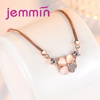 Jemmin Trendy  Beautiful  Rose Gold Double Box Chain Bracelet With Flower Charm Pendant For Women Lady Party Fine Jewelry