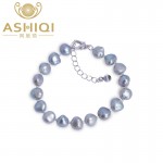 ASHIQI Genuine  Natural Freshwater Pearl Bracelets 9-10mm Black Gray Baroque  Pearl for women Jewellery