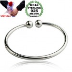 OMHXZJ Wholesale fashion jewelry round smooth bead woman kpop star opening 925 Sterling Silver adjustable bracelet Bangles SZ05