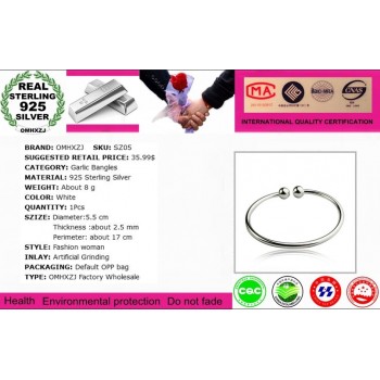 OMHXZJ Wholesale fashion jewelry round smooth bead woman kpop star opening 925 Sterling Silver adjustable bracelet Bangles SZ05