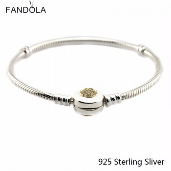 CKK 925 Sterling Silver 14K Gold Clasp Bracelets For Women Original Jewelry Making Fits For Charms and Beads