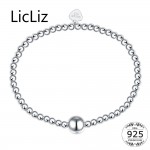 LicLiz Pure Silver Adjustable Bracelet Beads Strand Bracelets Bangles Charms Ball 925 Sterling Heart Bracelet Elastic LB0081