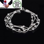OMHXZJ Wholesale Personality Fashion OL Woman Party Gift Silver Round Beads Five Lines Chain 925 Sterling Silver Bracelet BR23