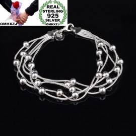 OMHXZJ Wholesale Personality Fashion OL Woman Party Gift Silver Round Beads Five Lines Chain 925 Sterling Silver Bracelet BR23