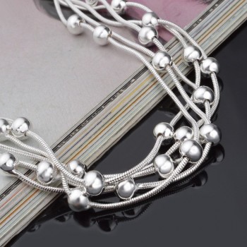 OMHXZJ Wholesale Personality Fashion OL Woman Party Gift Silver Round Beads Five Lines Chain 925 Sterling Silver Bracelet BR23