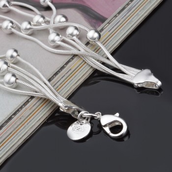 OMHXZJ Wholesale Personality Fashion OL Woman Party Gift Silver Round Beads Five Lines Chain 925 Sterling Silver Bracelet BR23