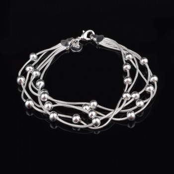 OMHXZJ Wholesale Personality Fashion OL Woman Party Gift Silver Round Beads Five Lines Chain 925 Sterling Silver Bracelet BR23
