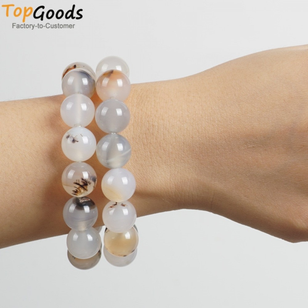 TopGoods Natural Ocean Agate Bracelet Women Round shape stone Jewelry 8mm Casual Yoga Bangles Beaded Stretch Bracelet For  en