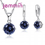 Jemmin 8 Colour AAA Crystal 925 Sterling Silver Pendants Earring Necklace Set Women Girls Party Four-Claw Jewelry