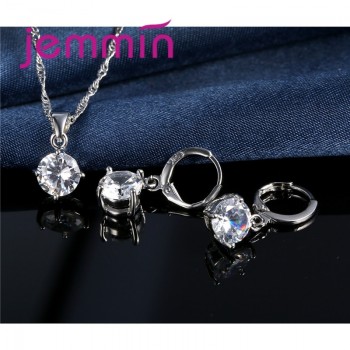 Jemmin 8 Colour AAA Crystal 925 Sterling Silver Pendants Earring Necklace Set Women Girls Party Four-Claw Jewelry