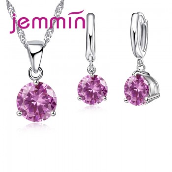 Jemmin New Arrival 8 Colour AAA Crystal Jewelry Set 925 Sterling Silver Earring Necklace Set Women Girls Party Three-Claw Gift