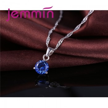Jemmin New Arrival 8 Colour AAA Crystal Jewelry Set 925 Sterling Silver Earring Necklace Set Women Girls Party Three-Claw Gift