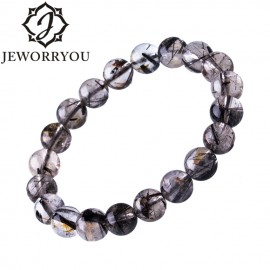 6-12mm Black Rutilated Quartz Mens Bracelets 2017 Natural Stone Women Bracelet Round Unisex Jewelry Bracelets