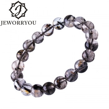 6-12mm Black Rutilated Quartz Mens Bracelets 2017 Natural Stone Women Bracelet Round Unisex Jewelry Bracelets
