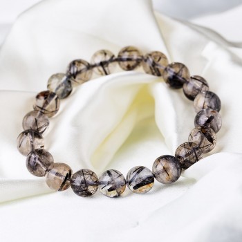 6-12mm Black Rutilated Quartz Mens Bracelets 2017 Natural Stone Women Bracelet Round Unisex Jewelry Bracelets