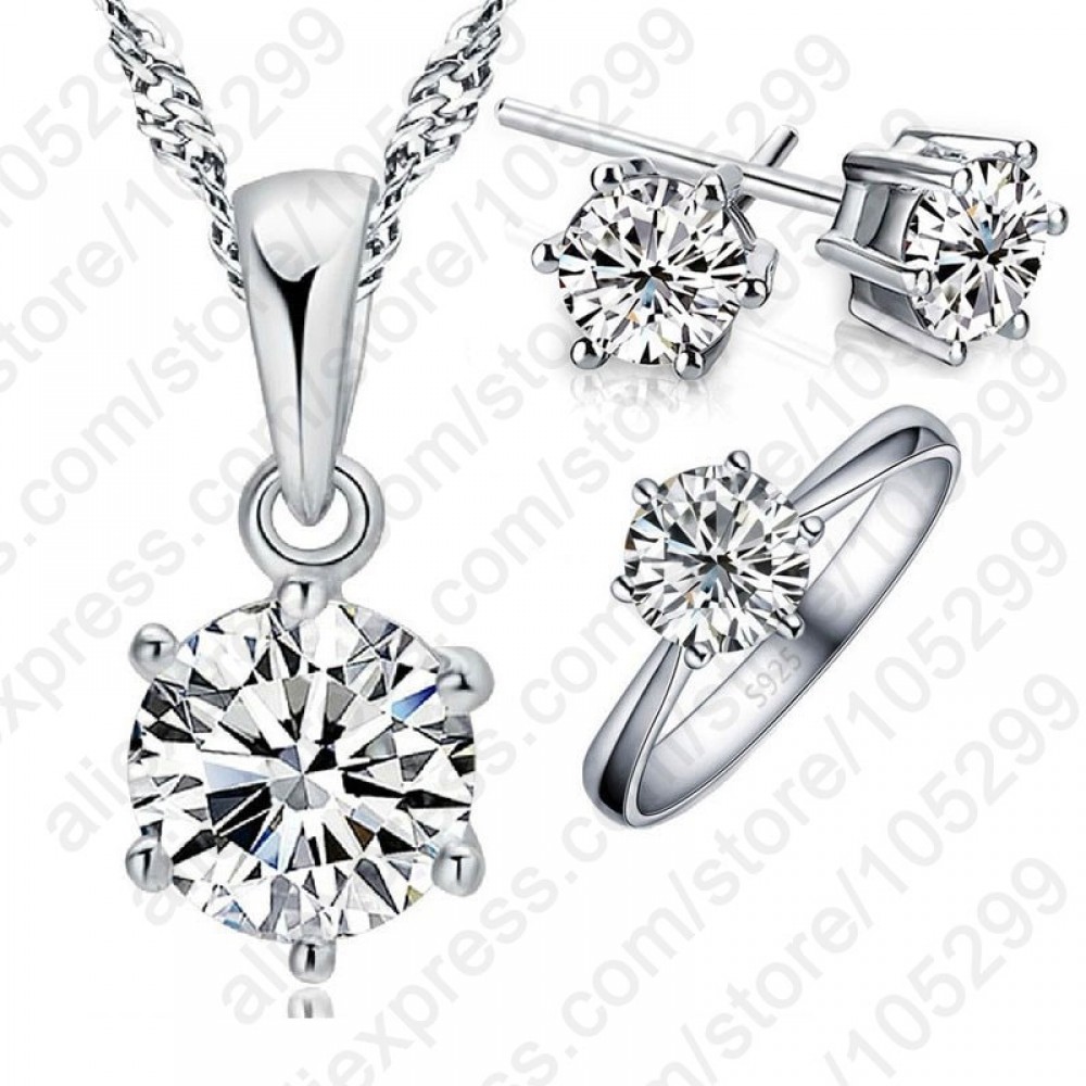 Jemmin Womans Birthday Gift Wedding Jewelry Set Fashion 925 Sterling Silver Crystal Necklace Ring Earring 3 pcs Free Shipping