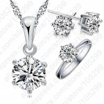 Jemmin Womans Birthday Gift Wedding Jewelry Set Fashion 925 Sterling Silver Crystal Necklace Ring Earring 3 pcs Free Shipping