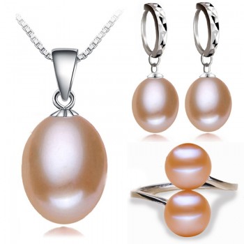 Real freshwater pearl jewelry set women,natural pearl sets 925 sterling silver jewelry girl birthday engagement gift top quality