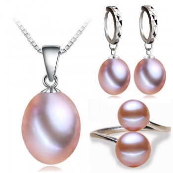 Real freshwater pearl jewelry set women,natural pearl sets 925 sterling silver jewelry girl birthday engagement gift top quality