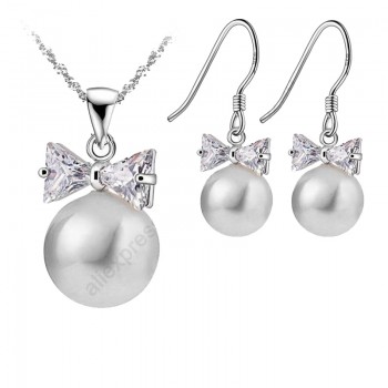 JEMMIN Delicate Pearl 925 Sterling Silver Jewelry Sets Drop Earrings Necklace Pendant Jewelry Women Wedding Appointment Party