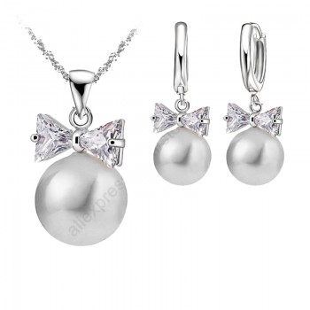 JEMMIN Delicate Pearl 925 Sterling Silver Jewelry Sets Drop Earrings Necklace Pendant Jewelry Women Wedding Appointment Party