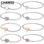 CHAMSS PD Charms Silver 925 Original in Bracelet ROSE Pave Heart Shape Heart Shaped Cuff Bracelet Valentines Day Gift