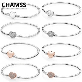 CHAMSS PD Charms Silver 925 Original in Bracelet ROSE Pave Heart Shape Heart Shaped Cuff Bracelet Valentines Day Gift