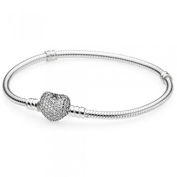 CHAMSS PD Charms Silver 925 Original in Bracelet ROSE Pave Heart Shape Heart Shaped Cuff Bracelet Valentines Day Gift