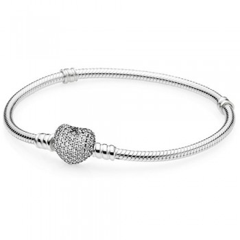 CHAMSS PD Charms Silver 925 Original in Bracelet ROSE Pave Heart Shape Heart Shaped Cuff Bracelet Valentines Day Gift