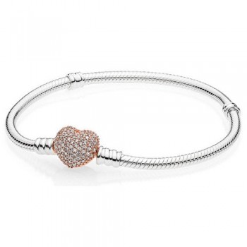 CHAMSS PD Charms Silver 925 Original in Bracelet ROSE Pave Heart Shape Heart Shaped Cuff Bracelet Valentines Day Gift