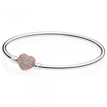 CHAMSS PD Charms Silver 925 Original in Bracelet ROSE Pave Heart Shape Heart Shaped Cuff Bracelet Valentines Day Gift