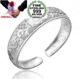 OMHXZJ Wholesale fashion magpies plum blossom woman kpop star Fine 999 Sterling Silver opening adjustable bracelet Bangles SZ23