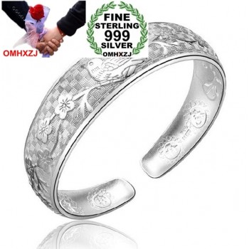 OMHXZJ Wholesale fashion magpies plum blossom woman kpop star Fine 999 Sterling Silver opening adjustable bracelet Bangles SZ23