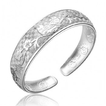 OMHXZJ Wholesale fashion magpies plum blossom woman kpop star Fine 999 Sterling Silver opening adjustable bracelet Bangles SZ23