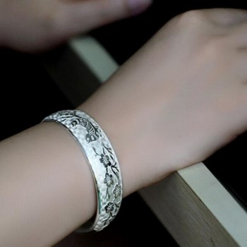 OMHXZJ Wholesale fashion magpies plum blossom woman kpop star Fine 999 Sterling Silver opening adjustable bracelet Bangles SZ23