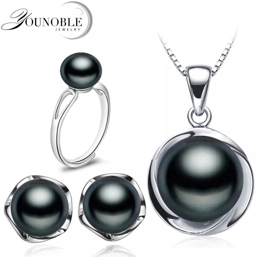 Real Wedding Natural Pearl Jewelry Sets 925 Silver Earring Set,Freshwater Pearl Sets Necklace Ring Women Best Birthday Gift