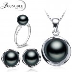 Real Wedding Natural Pearl Jewelry Sets 925 Silver Earring Set,Freshwater Pearl Sets Necklace Ring Women Best Birthday Gift
