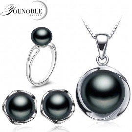 Real Wedding Natural Pearl Jewelry Sets 925 Silver Earring Set,Freshwater Pearl Sets Necklace Ring Women Best Birthday Gift