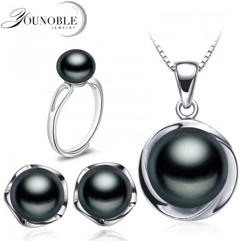 Real Wedding Natural Pearl Jewelry Sets 925 Silver Earring Set,Freshwater Pearl Sets Necklace Ring Women Best Birthday Gift