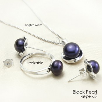 Real Wedding Natural Pearl Jewelry Sets 925 Silver Earring Set,Freshwater Pearl Sets Necklace Ring Women Best Birthday Gift