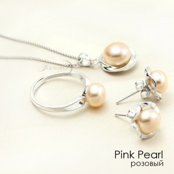 Real Wedding Natural Pearl Jewelry Sets 925 Silver Earring Set,Freshwater Pearl Sets Necklace Ring Women Best Birthday Gift