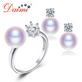 DAIMI Natural Purple Pink White Black Pearl Earrings Ring Sets, Natural Pearl Sets, Party Jewelry Sets For Woman