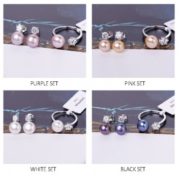 DAIMI Natural Purple Pink White Black Pearl Earrings Ring Sets, Natural Pearl Sets, Party Jewelry Sets For Woman