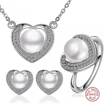 [MeiBaPJ]New style love heart top quality 100% genuine freshwater pearl jewelry sets for women 925 silver metal with Gift box